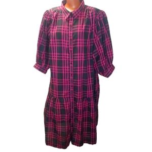 Chez CA By Tandy Tiered Shirt Dress Woman Plus 4X Retro Fairy Puff Sleeve Plaid